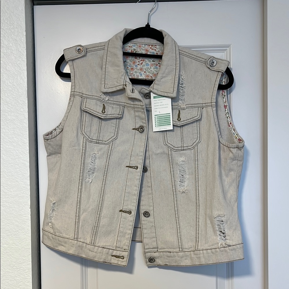 Women's Distressed Denim Vest